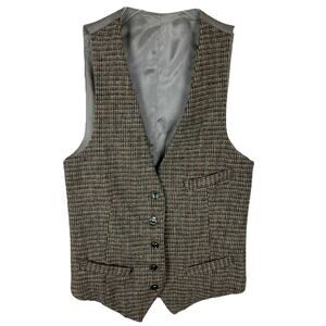 Y2K Brown Textured Button Front Tuxedo Vest S/M